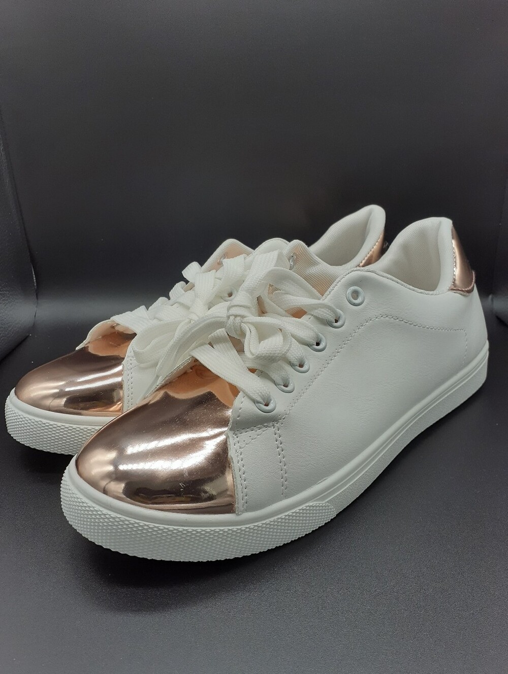 White & Rose Gold Metallic Faux Leather Lace Up Sneaker 10 & 11 NWOT